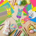24 Pcs Bunny Necklace Craft Kit with Felt Rabbits, Beads & Gem Stickers for Kids