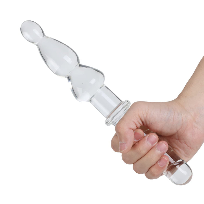 10.8" Double Ended Glass Dildo Crystal Anal Bead Plug Butt Pleasure Wand G-Spot Stimulator Female Masturbator