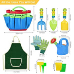 Kids Gardening Tools Set - 12 Pcs Colorful Metal Garden Tools Set For Children Include Child Safe Rake Shovel With Cute Handle Design Gardening Kit Outdoor Toys Gift For Kid Age 3 4 5 6 7 8 (Green)