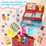 2025 Wooden Toy Cash Register For Kids,Rechargeable Counting Wood Cash Register Toys, Kids Cash Register With Scanner Realistic For Boy Girl Age 2-4 4-8, Pretend Toy Role-Playing Birthday Ideals Gift