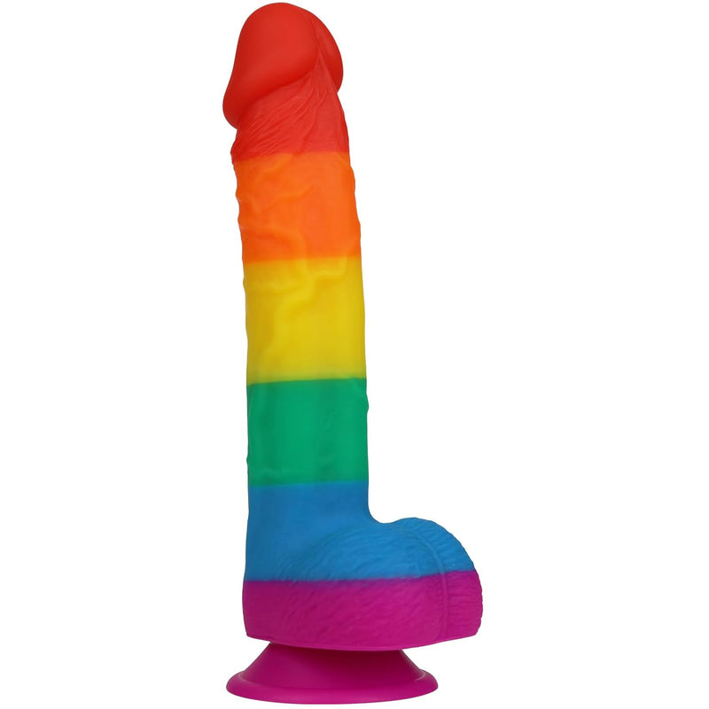 9.3 Inch Realistic Rainbow Dildo Adult Sex Toys Liquid Silicone Material Strong Suction Cup G-Spot Hands-Free Play Long Penis 2 Balls For Vaginal Women Men