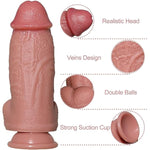 Realistic Dildo Double Layer 2.5 Inch Diameter Silicone Material No Any Smell Huge Penis Big Dick Cock Dong Strong Suction Cup 2 Balls G-Spot Adult Sex Toys (8.3 Inch)