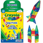 Crayola Mini Magnetic Pip-Tiles, Bold Colors - Building Set For Kids, Magnetic Building Toys For Kids, Stem Travel Toys For Boys And Girls Ages 3+, 24-Piece Set (Bold)