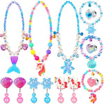 Jewelry Toys For Girls, Classic Unicorn Mermaid Frozen Themed Necklaces Bracelets Rings Earrings Set For Princess Dress Up Pretend Play, Toddler Costume Jewelry, Little Girls Christmas Birthday Gifts