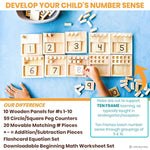 Counting Pegs - A Ten Frame Math Game With Addition And Subtraction Flash Cards, A Wooden Montessori Math Toy & Math Manipulatives Number Peg Boards For Kids 3 4 5 6 7