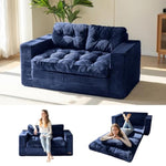Convertible Sofa Bed, Pull Out Loveseat Sleeper Sofa, Folding Couch Bed With Pillows For Living Room, Navy