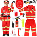 Firefighter Costume For Kids, Fireman Costume With Firefighter Tools, Fire Extinguisher, Helmet Light, Right Angle Flashlight, Kids Dress Up Clothes, Pretend Play Toys Gifts For Boys Age 4+