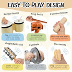 Wooden Musical Instruments For Toddlers – Montessori Kids Drum Set With Bongo Drum, Jingle Bells, Cymbals, Castanet And Guiro, Perfect Music Toys For Kids And Montessori Toys For 3 Year Old Plus