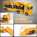 Large Flatbed Semi Truck Toy For Kids, 25.6'' Construction Vehicle With Excavator And Dump Truck, Friction Powered Construction Trucks Excavator Kids Toys With Light & Sound