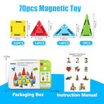 70Pcs Mini Magnetic Tiles Kids Toys Stem Magnet Toy For Toddler Magnetic Blocks Building Preschool Learning Sensory Montessori Toys For 3+ Year Old Boys And Girls, Safe Creativity Toddler Kids Toy