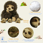 Sloth Plush Animal, 11.02" Cute Stuffed Sloth With 3 Baby Sloths, Easter Stuffed Sloth Animal, Washable Plush Toys, Cute Three Toed Sloth Birthday Gifts For Kids Boys And Girls, Brown