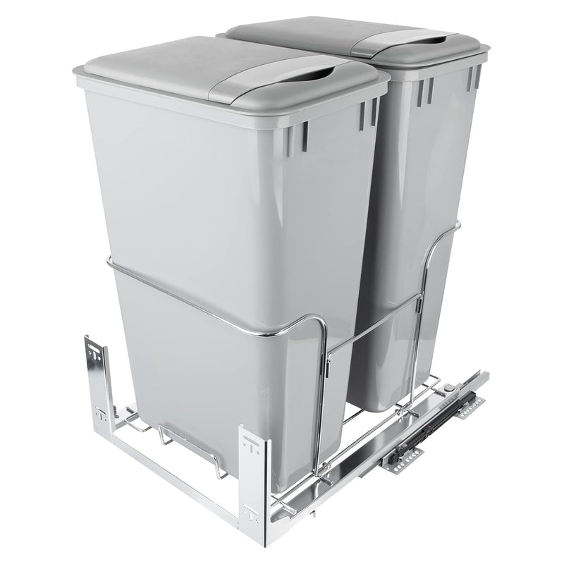 Pull-Out Trash Can, 50Qt Double Bins, Under Mount Waste Container With Soft-Clos