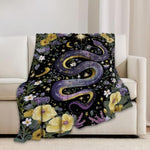 Purple Snake Blanket Fantasy Floral Reptiles Throw Blankets Gifts For Girls Boys Kids Snake Lover Soft Cozy Fleece Plush For Couch Sofa Bed 50"X40"