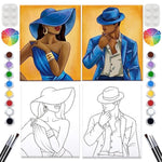 2 Pack Paint And Sip Canvas Painting Kit Pre Drawn Canvas For Painting For Adults Stretched Canvas Couples Games Date Night Afro Elegant Gentleman And Lady Couple Paint Party Valentines