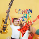 50 Pack Inflatable Rock Star Toy Set Includes 12 Pcs Inflatable Guitar 12 Pcs Inflatable Bass 24 Pcs Blow Up Microphone And 2 Pcs Air Pump For Children Musical Party Favors