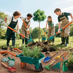 Kids Gardening Set-12 Pcs Kids Gardening Tools Wheelbarrow Set With Shovel, Leaf Rake, Gloves, Spray Bottle-Toddler Gardening Set Play Outdoor Educational Stem Learning For Boys Girls Age 3 4 5 6 7 8+