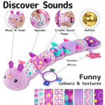 Infant Baby Musical Stuffed Animal Activity Soft Toys With Multi-Sensory Crinkle, Rattle And Textures, For Tummy Time 0-3-6-12 Months Girls, Caterpillar, Purple With Mirrow