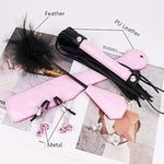 6Pcs Bondage Restraints Set With Furry Handcuffs Satin Blindfold, Whip, Spanking Paddle, Bells Clamp, Feather Tickler For Couples