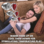 Three Hearts Gem Anal Plug Set, 3 Piece Polished Aluminum Butt Plug Kit With Sparkling Jewel Bases, Small Medium Large Sizes, Tapered Tips For Easy Insertion, Includes Velvet Storage Bag