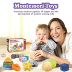 Montessori Toys For Babies,Soft Stacking Building Blocks Rings Balls Sets,3 In 1 Baby Toy Bundle,Sensory Toy For Kids, Soft Teething Toys For Babies,Baby Gifts For Boy Girl