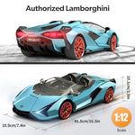 Lamborghini Remote Control Car, 1:12 Scale Lambo Toy Car 7.4V 900Mah Officially Licensed 12Km/H Fast Rc Cars With Led Light 2.4Ghz Model Car For Adults Boys Girls Birthday Ideas Gift - Blue