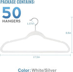 Hangers Non-Slip Velvet Hangers - Suit Hangers (50-Pack) Ultra Thin Space Saving Coat Hanger and Heavy Duty Clothes Hangers Hold Up-to 10 Lbs-White/Silver