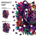 Wooden Puzzles For Adults 500 Pieces, Tiger Flower Jigsaw Puzzles, Home Decor, Fsc Certified Royal Unique Shape Animal Adult Puzzles, Best Gift For Family Game 13.8X17.4 In