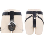 Leather Male Chastity Belt with Lock and Studded Chastity Cage Device for Men - Adjustable Waist Strap Bondage Restraints in Black