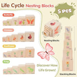 Wooden Life Cycle Nesting Blocks, Sorting & Stacking Montessori Toys For Kids, Preschool Educational Learning Cube Boxes For Toddlers 3+, Science Toy Set For Baby Boys & Girls (5 Pcs)