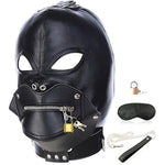 Leather Bondage Gimp Mask Hood, Black Full Face Blindfold Breathable Restraint Head Hood, Sex Toys, For Unisex Adults Couples, Bdsm/Lgbt Cosplay Restraint Training Toy Halloween Mask