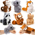 6Pcs Stuffed Animal Slap Bracelets For Kids, 10'' Safari Animal Plush Wrist Snap Bracelets Bulk Jungle Safari Party Favors Birthday Supplies, Red Panda Sloth Koala Raccoon Monkey Fox Plush Toy