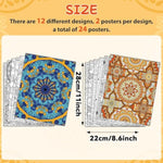 24 Pack Mandala Coloring Posters, 11 x 8.6 Inch Art Activity for Kids & Adults