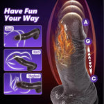 8.3" Thick Black Thrusting Dildo Vibrator - Huge Girthy BBC Heated Dildo