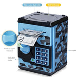 Atm Piggy Bank For Boys Girls, Mini Atm Coin Bank Money Saving Box With Password, Kids Safe Money Jar For Adults With Auto Grab Bill Slot, Great Gift Toy Bank For Kids (Camouflage Bluegray)
