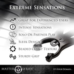 Adjustable Black Clover Nipple Clamps with Chain, Textured Rubber Tips, 2-Piece Set