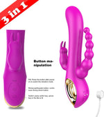 3-in-1 Waterproof Silicone Rabbit & Anal Vibrator with 10 Modes for Women & Couples