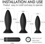 3Pcs Vibrating Anal Plug Set with Remote, 9 Vibration Modes, Suction Base