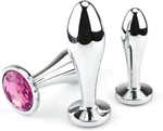3-Piece Metal Anal Plug Set, Luxury Jewelry Design, Unisex Adult Toys (Pink)