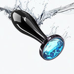 Small Stainless Steel Anal Plug, Jewel Butt Plug for Beginners, Unisex (Blue)