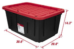 (6 pack) Hyper Tough Large Storage Bin, 27 Gallon Plastic Storage Container with Snap-On Lid, Black and Red, Industrial