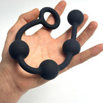 Butt Plug With Silicone Anal Bead Anal Sex Toys With Safe Pull Ring In Black (M)
