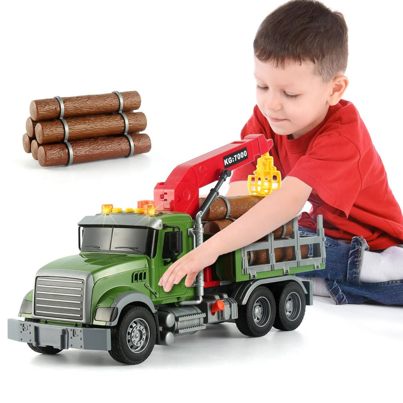 Timber Transport Truck Toddler Toy, 15 Inch Large Logging Truck Toy Car With S