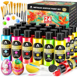 24 Metallic Colors Acrylic Paint Set, 40 Pcs, 2oz/60ml Bottles, Rich Pigments