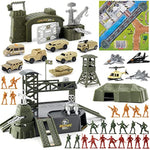 62 Pieces Military Base Set Army Men Toy Mini Action Figures Playset With Vehicles,Soldiers And Play Map Birthday Gifts For 3 4 5 6 7 8 Year Old Boys Girls Kids