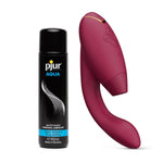 Duo 2 Bordeaux Dual Stimulation Pleasure Air Clitoris Stimulator Rabbit Vibrator & Pjur Aqua Water Based Personal Lubricant 3.4 Fl Oz - Female Sex Toys Bundle