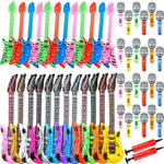 50 Pack Inflatable Rock Star Toy Set Includes 12 Pcs Inflatable Guitar 12 Pcs Inflatable Bass 24 Pcs Blow Up Microphone And 2 Pcs Air Pump For Children Musical Party Favors