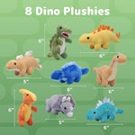 PREXTEX Plush Dinosaurs 8 Pack 5 inches Long - Thoughtful Gift for Kids - Stuffed Animal Assortment - Lovely Set for Kids