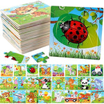 24 Pack Wooden Puzzles For Kids,Mini Jigsaw Animal Puzzles Set For Kids Boys Girls, Early Preschool Educational Toys, 20 Animal Patterns + 4 Transportations
