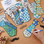 48 Pcs Father's Day Fuzzy Tie Craft Kit with 12 Color Markers for Kids