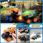 2 Pack Exploding Monster Truck Toy With Interchangeable Dinosaur & Shark Bodies, Friction-Powered Light-Up Cars With Sounds, Birthday Gift For Boys Ages 4-7, Easter Basket Stuffer, Kids Car Toys